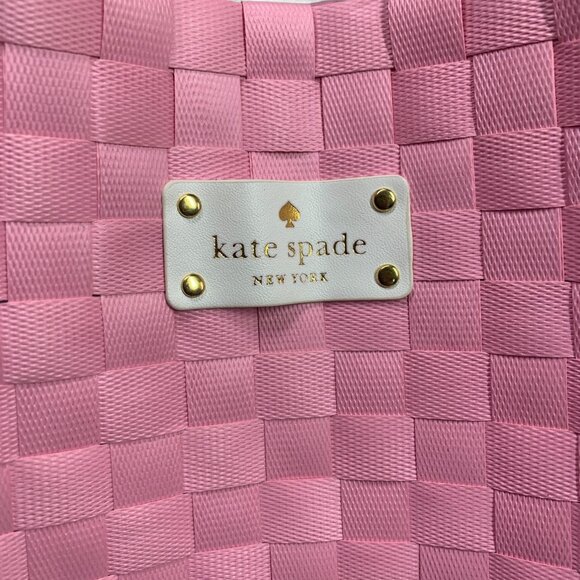 Kate Spade Lightweight Woven Nylon Tote Bag Pink & White With Double Handles - Picture 4 of 6